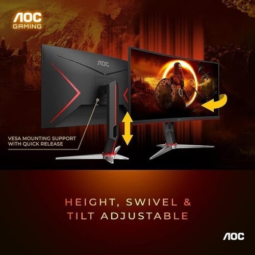 OC C27G2Z 27" Curved Frameless Ultra-Fast Gaming Monitor, FHD 1080p, 0.5ms 240Hz, FreeSync, HDMI/DP/VGA, Height Adjustable,