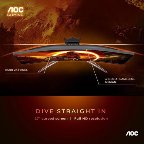 OC C27G2Z 27" Curved Frameless Ultra-Fast Gaming Monitor, FHD 1080p, 0.5ms 240Hz, FreeSync, HDMI/DP/VGA, Height Adjustable,