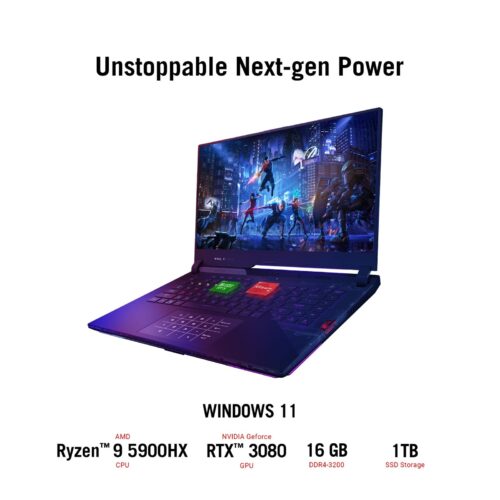 ROG Strix SCAR 17 G733QS-HG243T Gaming Laptop (Black) 8 Core AMD Ryzen9 5900HX CPU 3.3GHz, 64GB RAM, 2TB SSD, NVIDIA GeForce RTX 3080, 17.3-inch FHD 300Hz, 16GB GDDR6, Win10, Mech-Backlit-Eng-Arb-KB - MANRKD02065242C