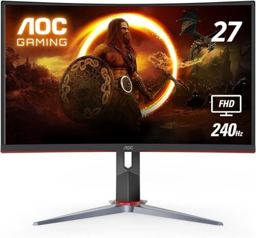 OC C27G2Z 27" Curved Frameless Ultra-Fast Gaming Monitor, FHD 1080p, 0.5ms 240Hz, FreeSync, HDMI/DP/VGA, Height Adjustable,