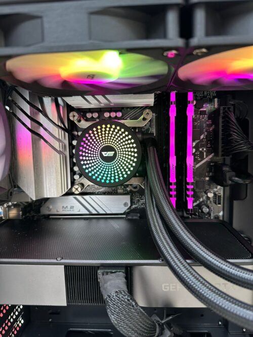 GAMING PC Intel(R) Core (TM)i7-processor 14 (14700f) Generation  16GB DDR4 3200MHz HYPERX  RAM  512 M2  SSD  1TB HDD RTX  3070 8GB GRAPHICS   ⁠750W POWER SUPPLY  ASUS B760m a-WiFi mother board  Dark flash LIQUID cooler  DARK FLASH DK260 air