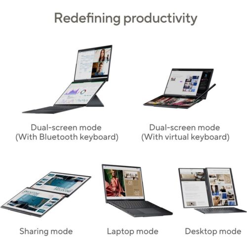 Asus Zenbook Duo OLED (2023) Ultrabook – 1st Series Intel Core Ultra 9-185H  14inch 3K OLED  1TB SSD  32GB RAM Shared Intel Arc Graphics / Windows 11PRO USED