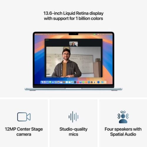 Apple MacBook Air M4 13-inch (2025) – 10-core CPU / 16GB RAM / 256GB SSD / 8-core GPU / macOS Sequoia / Arabic English Keyboard / Sky Blue / Middle East Version